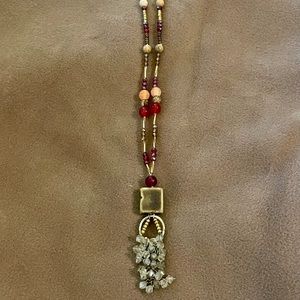 2/35 or $25 Partially Upcycled Necklace - Handmade with glass, crystal, & stones